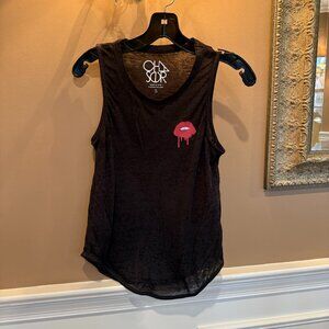 Chaser Black Burnout Muscle Tank | Lip Graphic